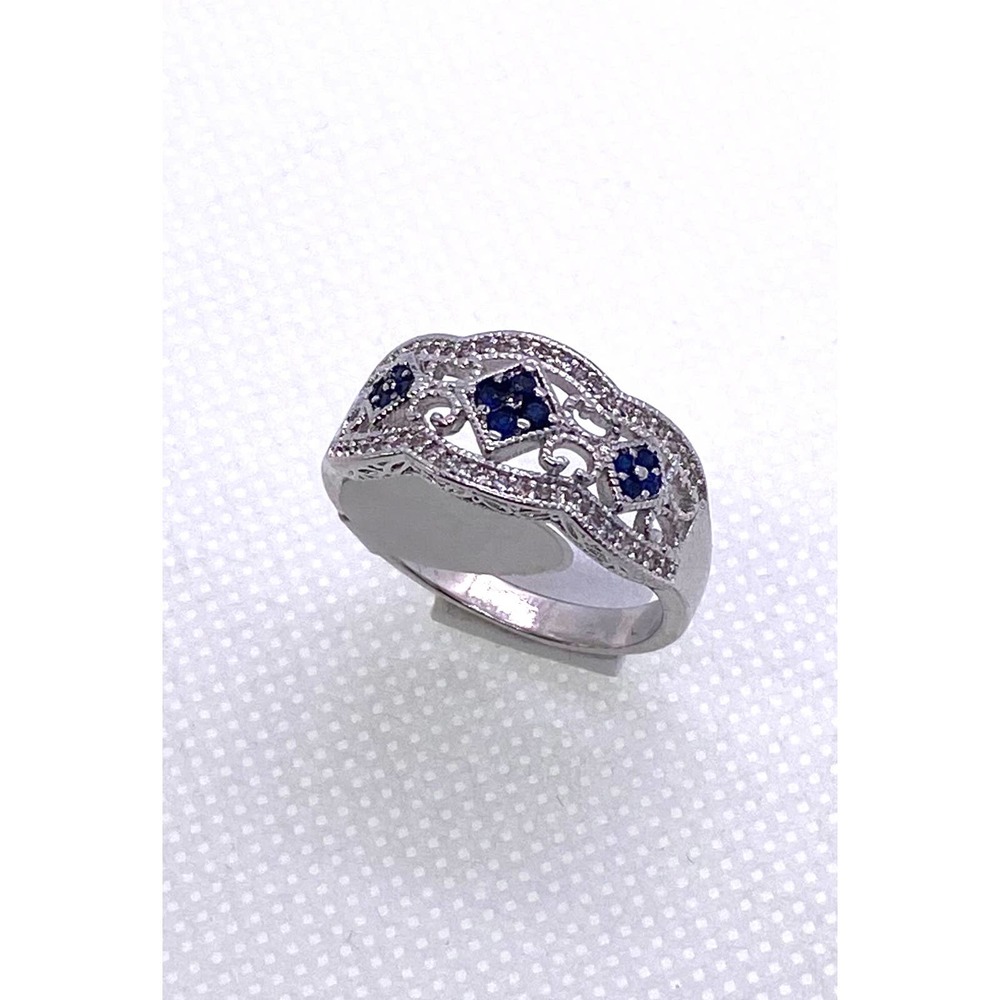 Size 10 Imitation Silver Blue Sapphire Cubic Zirconia CZ Flower Ring